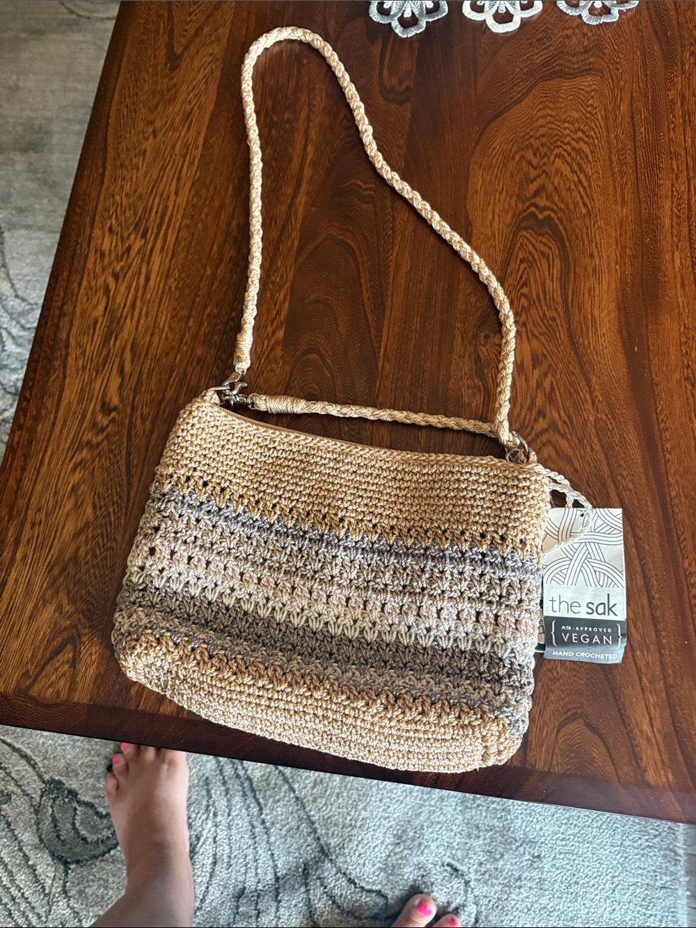 The Sak Crochet Shoulder Bag in Beige and Gray - Picture 4 of 8
